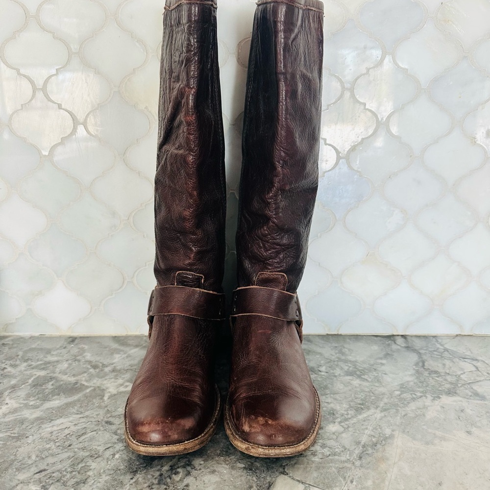 Frye Harness Riding Boots Made in Mexico Brown Leather Women's 7 - Picture 3 of 14